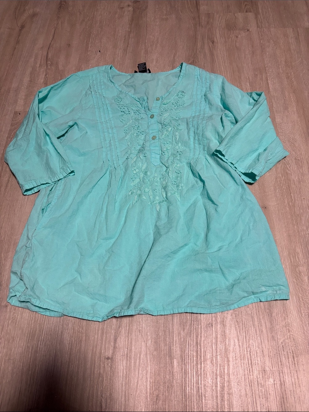 Fiori Embroidered Light Teal Women's Tunic Top